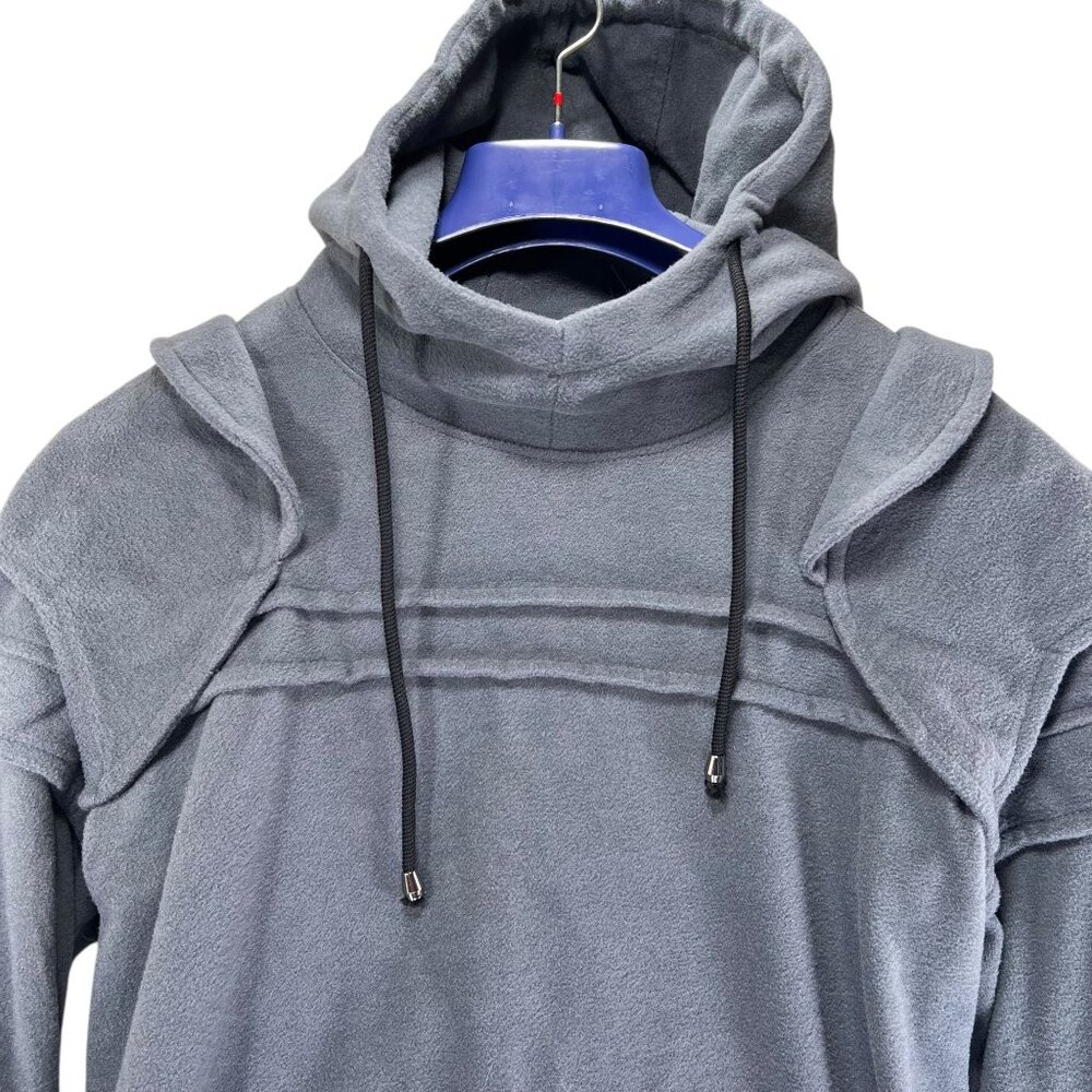 Yisilier Hooded Pullover Sweatshirt Gray Unique Layered Sleeves Pocket L Mens